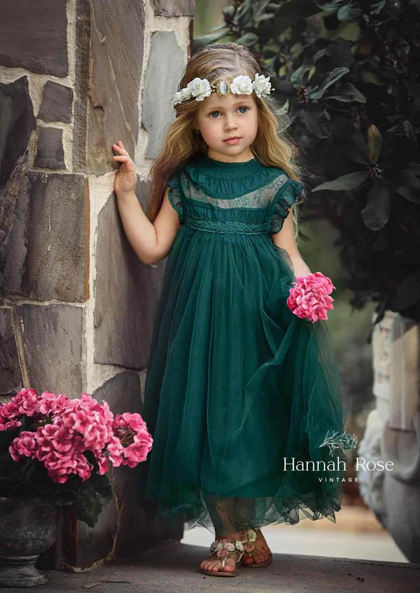 Deep Green Girls Dress - 