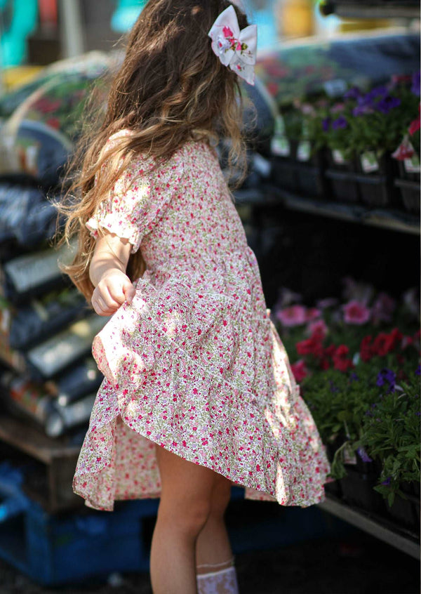 GIRLS - Ditsy Pink Floral Dress - Hannah Rose Vintage Boutique