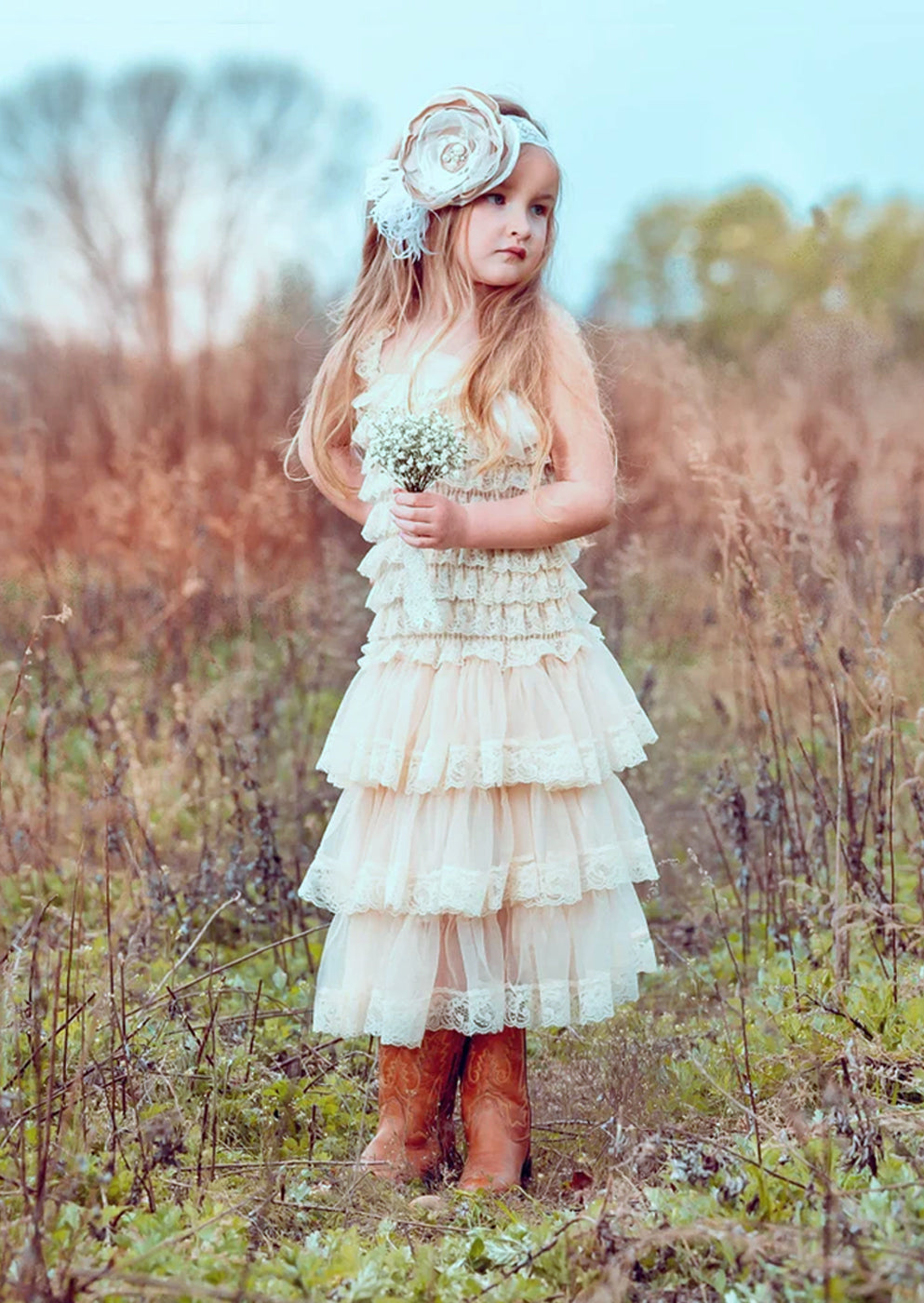 boho lace flower girl dress ivory