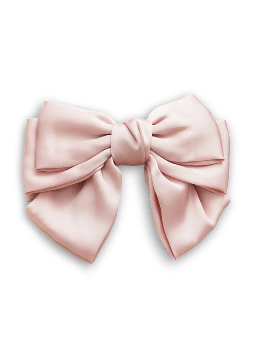 flower girl hair bow pink satin on French Barrette Clip