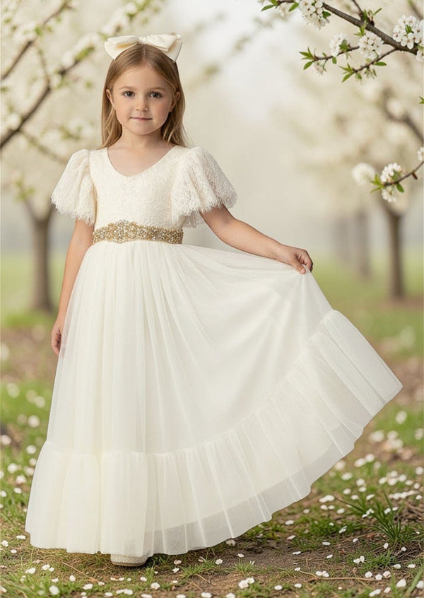 Elegant Modern Flower Girl Dress Ivory - 