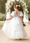 Elegant White Flower Girl Dress with Flounce Hem - 