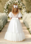 Elegant White Flower Girl Dress with Flounce Hem - 