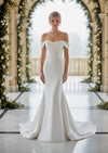 Minimalist Stretch Satin White Wedding Dress with Off‑Shoulder Straps