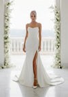 Minimalist Stretch Satin White Wedding Gown with Sweetheart Neckline