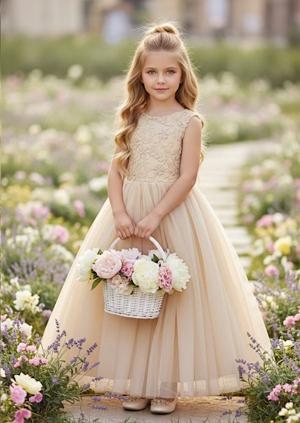 flower girl dresses champagne Gold Sequins Princess Flower Girl Dress 18 Months / Champagne