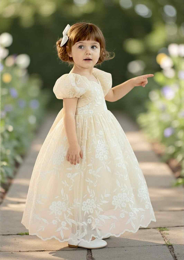 Grace Embroidered Lace Gown Ivory - Flower Girl Dress