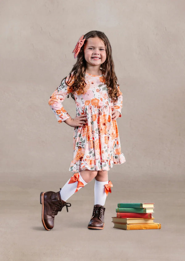 Fall Floral Twirl Dress Gold Brown - 