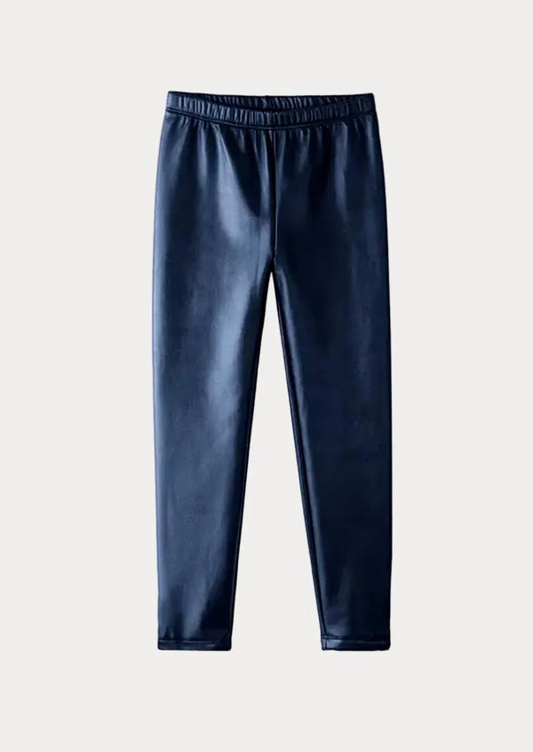Faux Leather Trousers || Navy - 