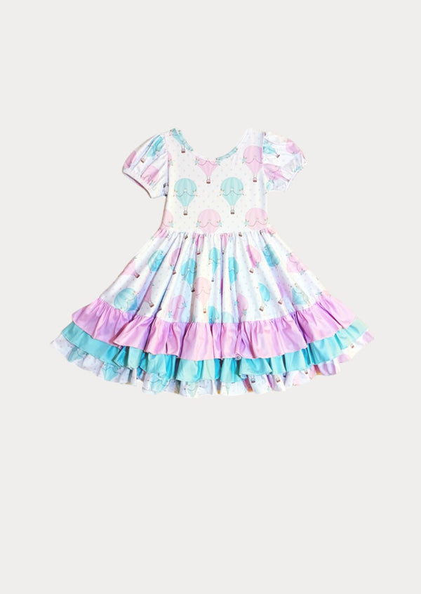 Balloons Triple Ruffle Twirl Dress Pink Mint – Girls Birthday Dress