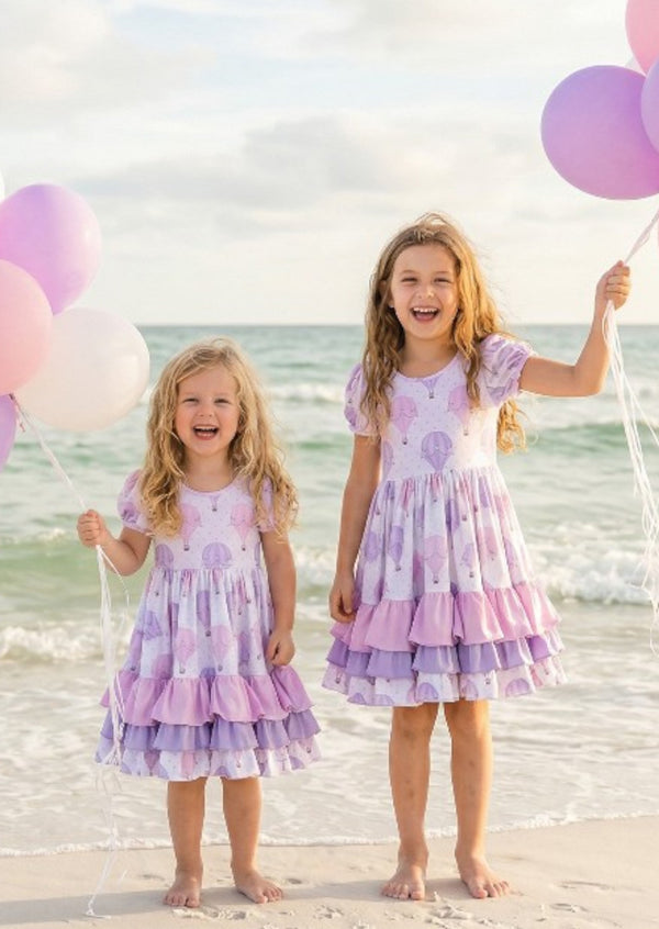 Balloons Triple Ruffle Twirl Dress Pink Lavender – Girls Twirl Dress
