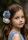 Floral Tulle Flower Girl Dress Dusty Blue Sleeveless - 