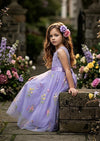 Floral Tulle Flower Girl Dress Lavender Sleeveless - 