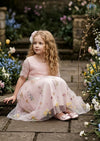 Floral Tulle Flower Girl Dress Pink Short Sleeve - 