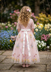 Floral Tulle Flower Girl Dress Pink Short Sleeve - 