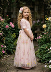 Floral Tulle Flower Girl Dress Pink Short Sleeve - 