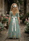 Floral Tulle Flower Girl Dress Sage Short Sleeve - 