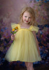 Flutter Sleeve Yellow Tulle Dress - 