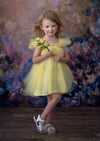 Flutter Sleeve Yellow Tulle Dress - 