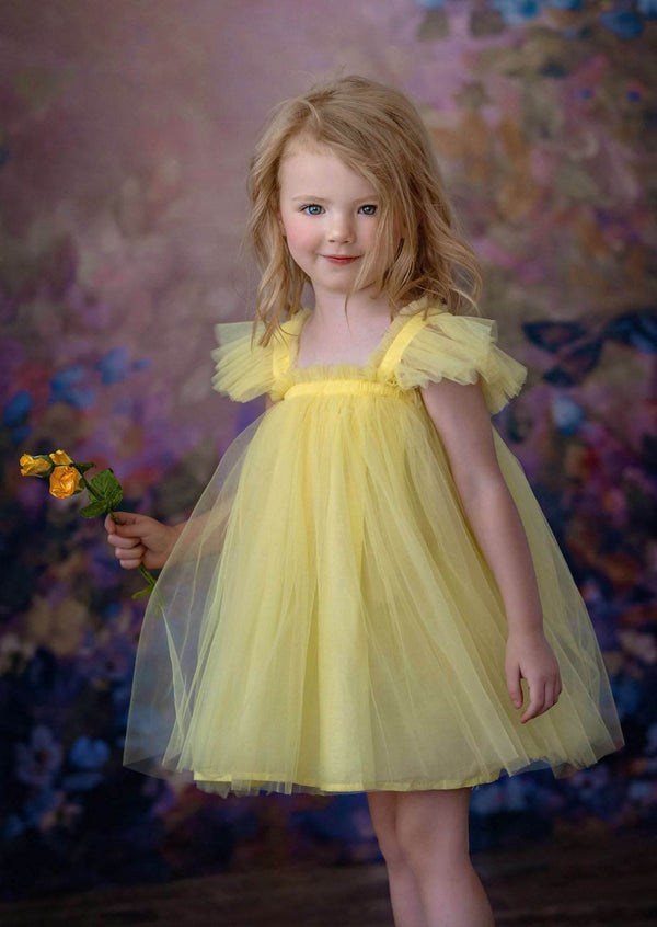 Flutter Sleeve Yellow Tulle Dress - 