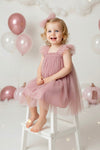 Flutter Sleeve Tulle Cake Smash Tutu Dress in Dusty Pink