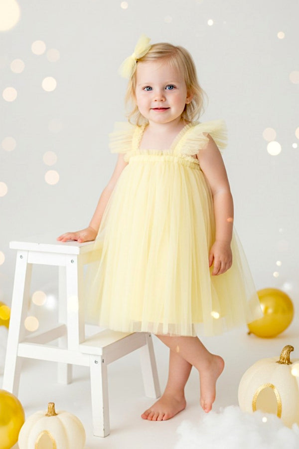 Flutter Sleeve Tulle Cake Smash Tutu Dress in yellow