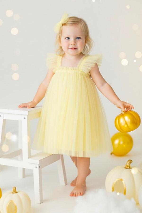 Flutter Sleeve Tulle Cake Smash Tutu Dress in yellow