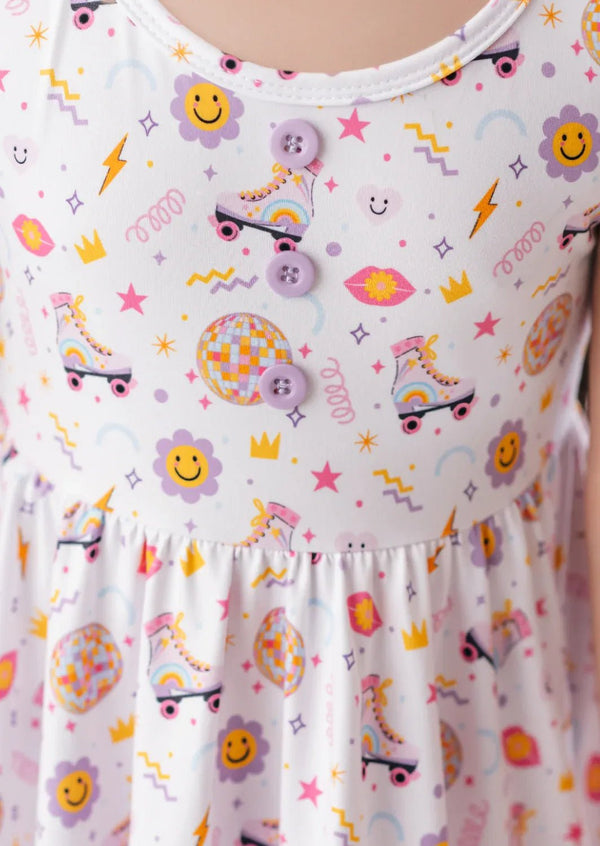 Fun Prints Skates Twirl Dress Pink Lavender - 