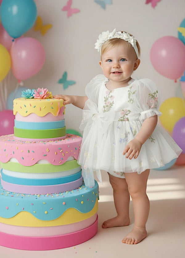 Garden Fairy Floral Birthday Romper White - 