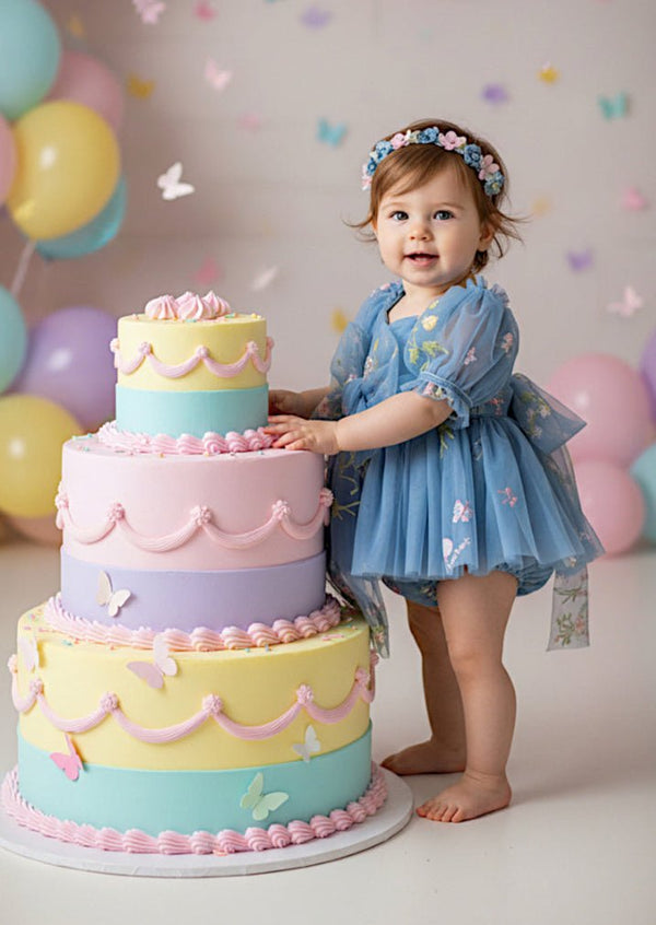 Garden Fairy Floral Romper Blue - 