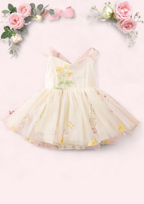 Garden Fairy Floral Tie Back Romper Ivory - 