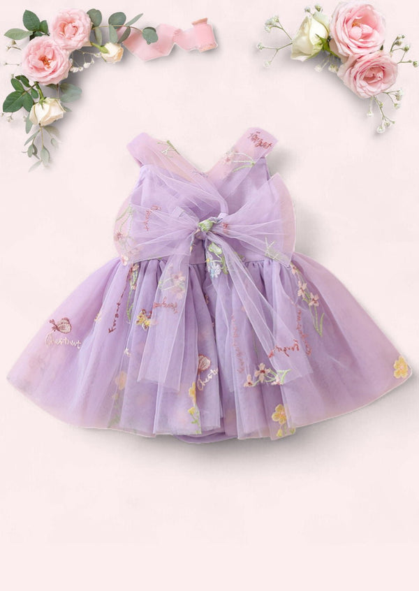 Garden Fairy Floral Tie Back Romper Lavender - 