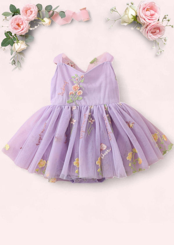 Garden Fairy Floral Tie Back Romper Lavender - 