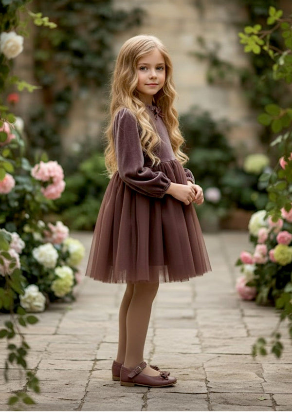 Giada Long Sleeve Dress in Chocolate - 