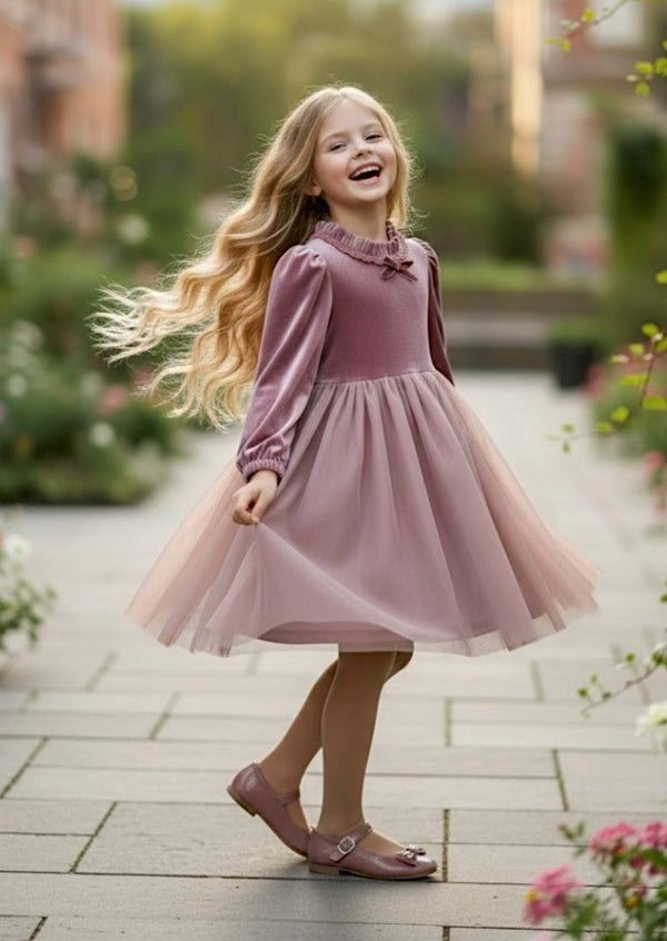 Giada Long Sleeve Dress in Mauve Pink - 