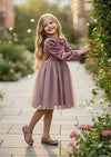 Giada Long Sleeve Dress in Mauve Pink - 