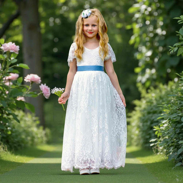 Gianna Lace Flower Girl Dress in White (Clearance) - 