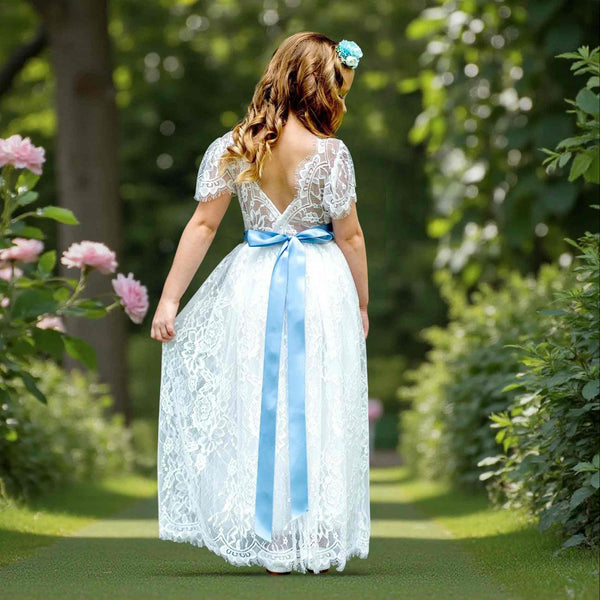 Gianna Lace Flower Girl Dress in White (Clearance) - 