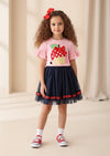 Girls School Apple Pencil Top & Mesh Skirt Set - 