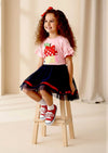 Girls School Apple Pencil Top & Mesh Skirt Set - 