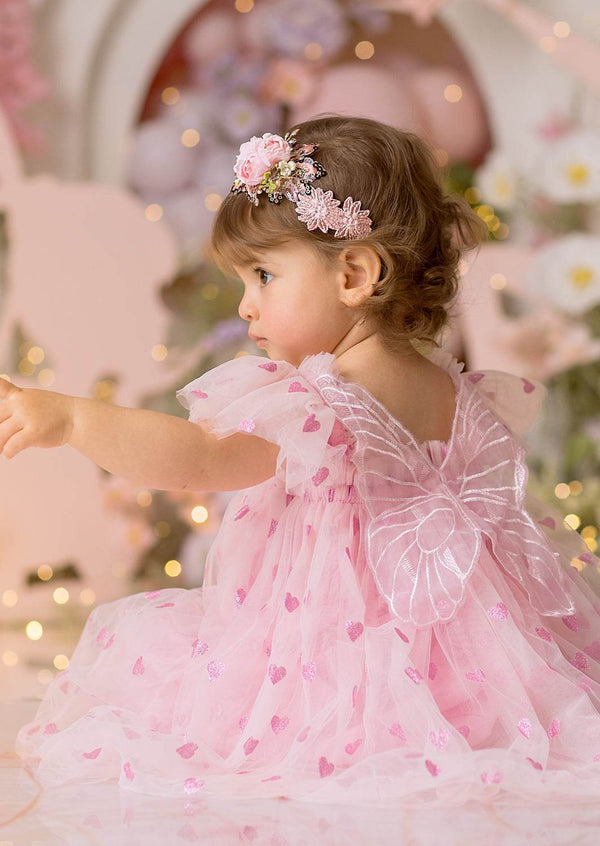 Pink Glitter Hearts Baby Girl Cake Smash Birthday Dress
