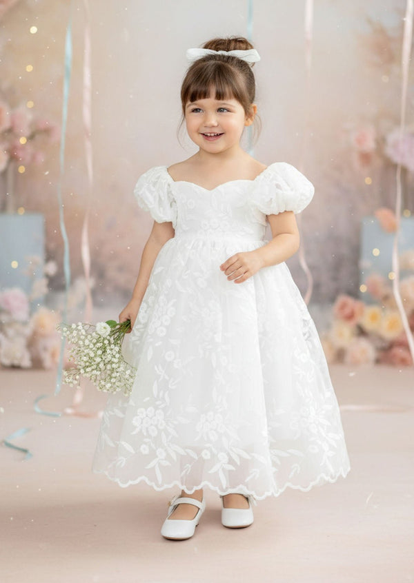 Grace Embroidered Lace Gown in White - 
