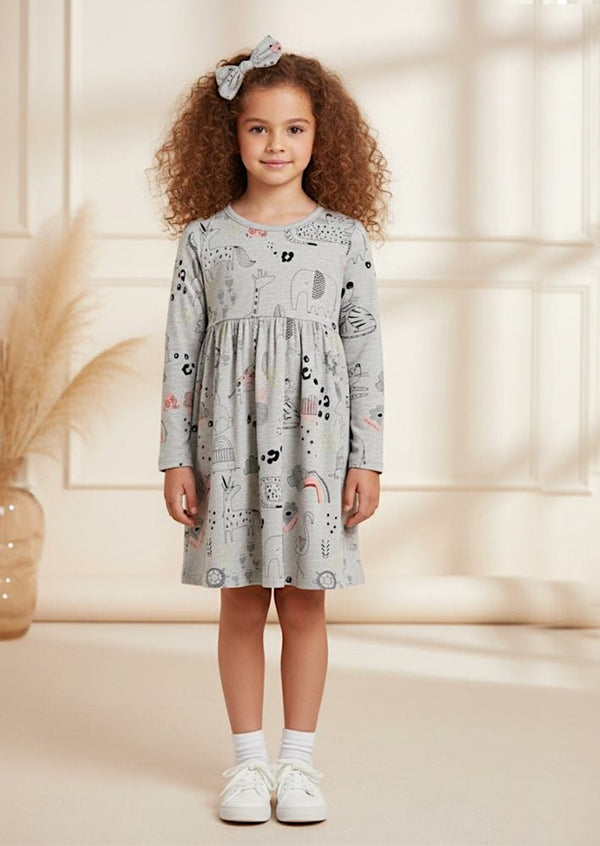 Gray Storybook Print Dress - 