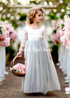 grey flower girl dress with flower basket