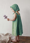 GIRLS - GREEN LINEN PINAFORE DRESS AND HAT - Hannah Rose Vintage Boutique