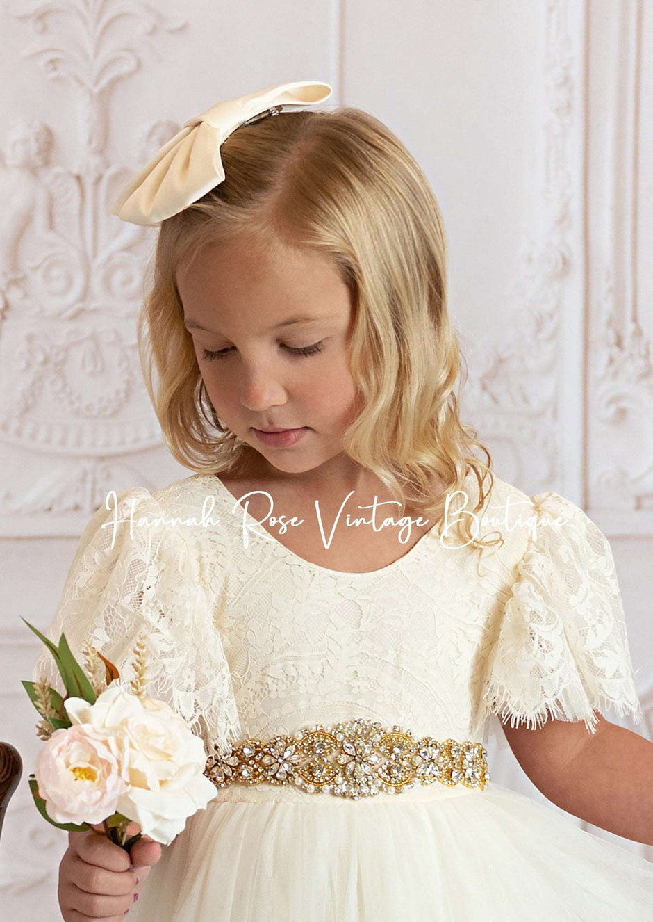 Luxury Flower Girl Dress Ivory Tulle - Hannahrosevintageboutique.com