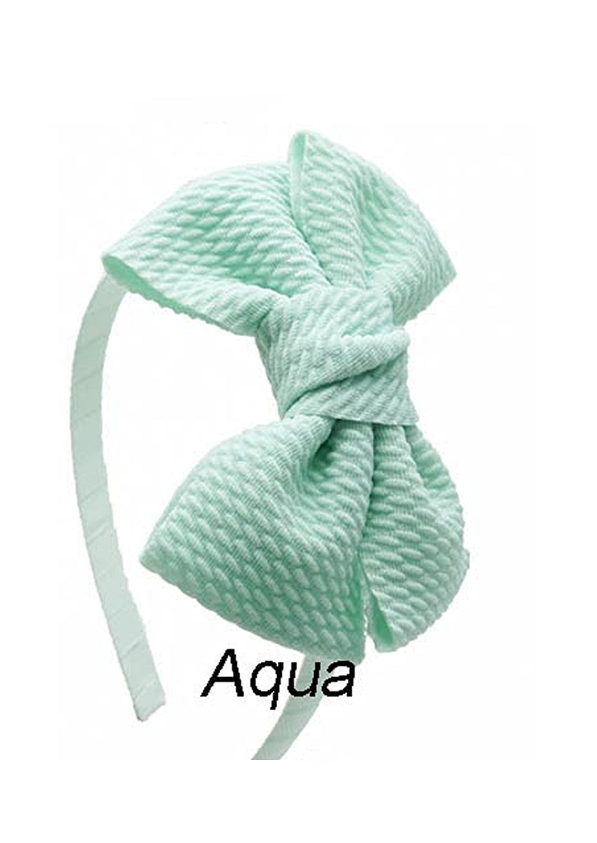 Girls Aqua Textured Headband Hairl Bow
