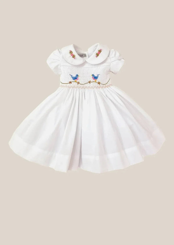 Holiday Birdie White Smocked Dress - 