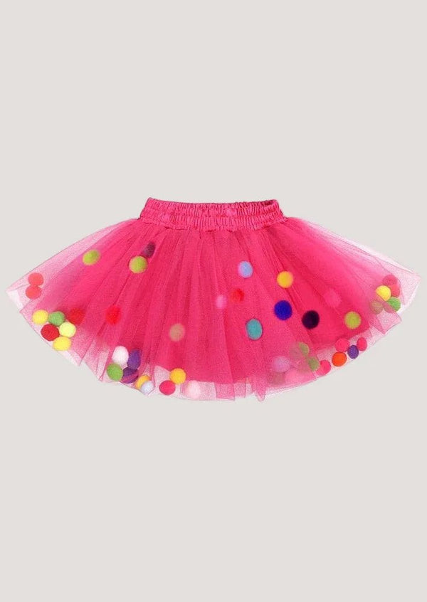 Hot Pink Pom Pom Birthday Tutu Skirt - 