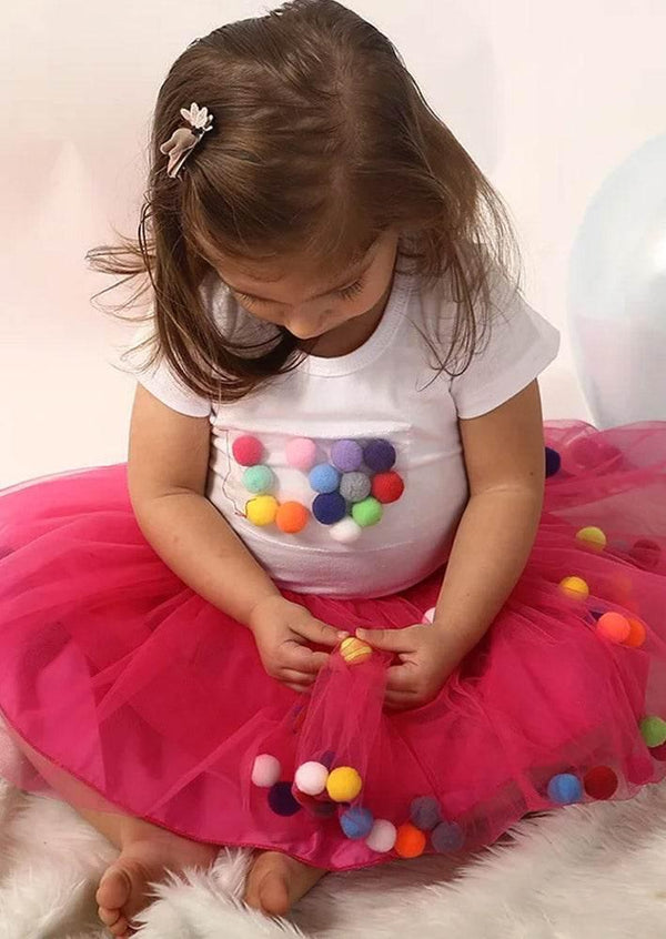 Hot Pink Pom Pom Birthday Tutu Skirt - 